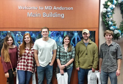 Touring the University of Texas MD Anderson Cancer Center in Houston were Paris Junior College students (from left) Marin Ivers, Kimberly Cox, Cameron Copeland, Cheyenne King, Wesley Giddens, and Michael Edenhoffer.