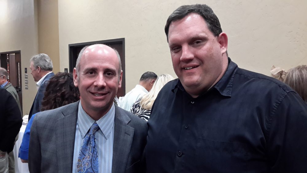 Dr. Michael Lamb, right, Superintendent of SSISD, shares a minute with Dr. Keven Ellis, Republican candidate for District 9 Seat on Texas State Board of Education. 