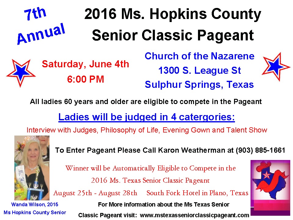 2016 Ms Hopkins County Senior Classic Pageant Flyer
