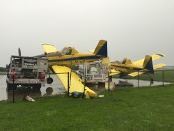 Airplanes parked at Sulphur Springs Airport  damaged by strong thunderstorm. Photo by Chad Young.