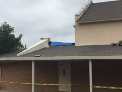 New Beginnings Fellowship building damaged by recent storm.