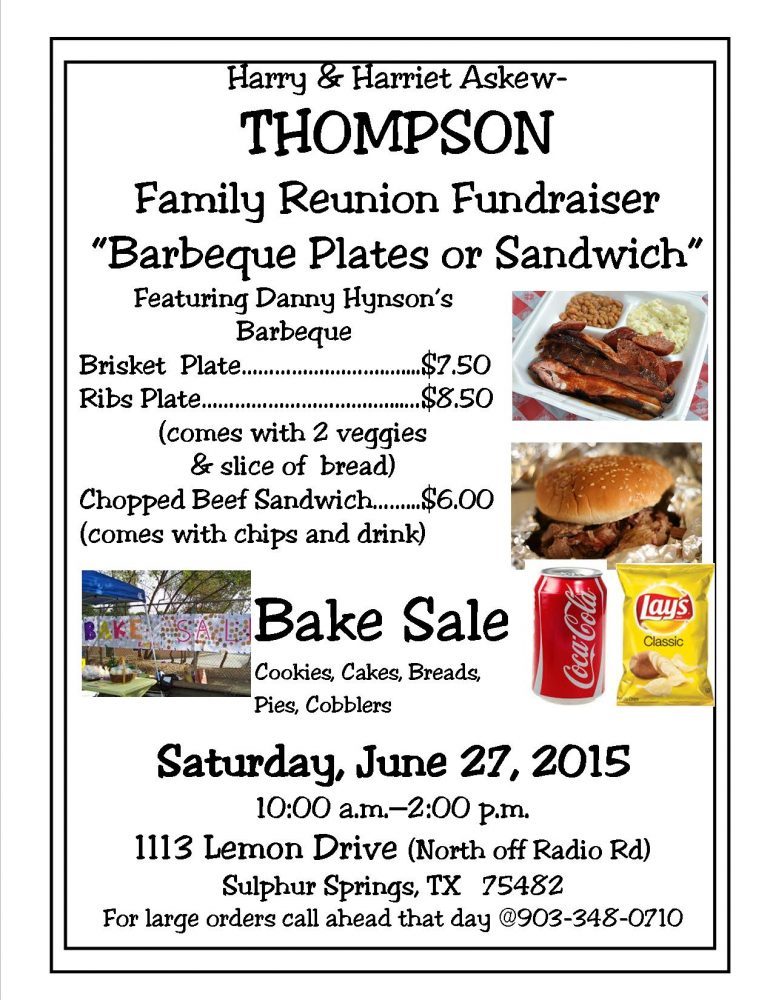Thompson Family Reunion Fundraiser May June 27 2015