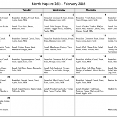 North Hopkins ISD – February Menu