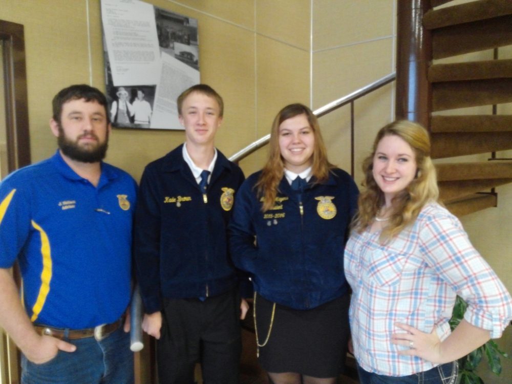 SSHS FFA Instructor John Holland; Kade Brown, Student Advisor; Morgan Mayers, chapter President; Instructor Melissa Robbins