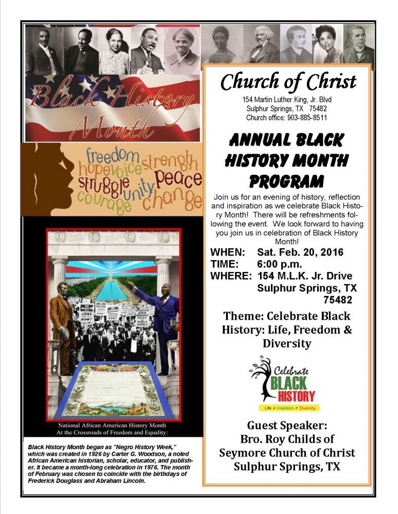 Black History Month Celebration at Church of Christ on M.L 