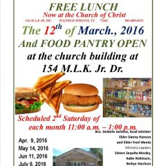 Free Lunch Saturday at Church of Christ on MLK Jr. Drive