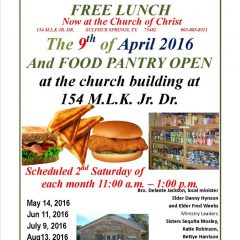 Free Lunch Saturday at Church of Christ on MLK