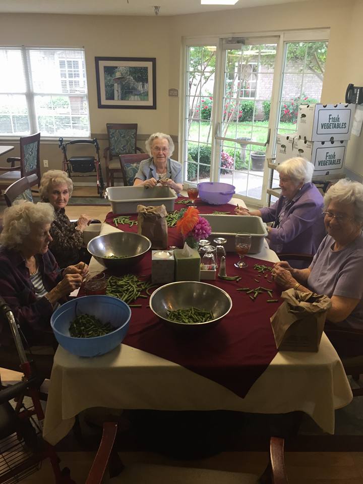 Hopkins Place Snapping Green Beans for the Clara Bridges 90+ Banquet
