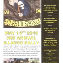 Midnight Riders MC Sulphur Springs 3rd Annual Illness Rally being held May 14th 2016