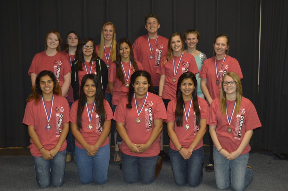 Kneeling L to R: Ana Gallegos, Lorena Castro, Mason McGill, Katy Perea & Catlin Shelby; 2nd Row L to R: Jodie Tippit, Brianna Harvick, Brenda Castro, Madison Simmons & Rainie English; 3rd Row L to R: BreAnna Reynolds, Paula Boekhorst, Michael Simmons & Malori Hogue.