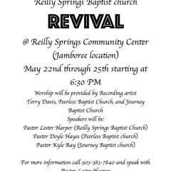 Revival Planned for Reilly Springs Baptist Church