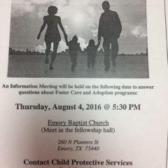 Foster And Adoptive Parent Meeting July 25th and August 4th