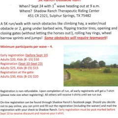 Shadow Ranch 5K Ranch Obstacle Run Sept. 24