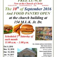 Community Outreach Lunch and Food Pantry Open September 10th, 2016