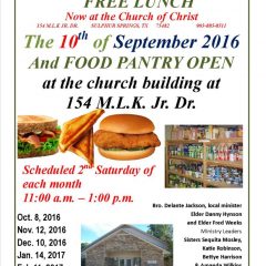 Community Outreach Lunch and Food Pantry Open September 10th, 2016