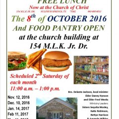 Free Lunch Saturday October 8th at Church of Christ on MLK