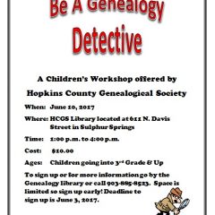 Children’s Genealogy Detective Workshop Offered