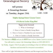 Genealogical Seminar at Sulphur Springs Senior Citizens Center