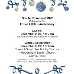 Greater Emmanuel MBC Pastor and Wife’s Anniversary 12/02/2017