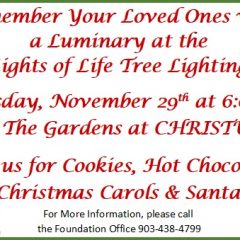 Lights of Life Luminary and Tree Lighting Thursday