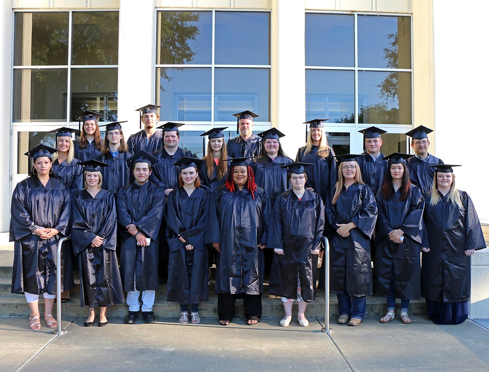 Adult Education graduates Front row, L-R: Judy Alvarez, Ashlee Bryan, Sean Lehenbauer, Ashleigh Lopez-Basinger, Keyanna Murphy, Rebecca Roush, Cortlyn Polley, Autumn Price, Rebekah Ridens Second row, L-R: Elvira Emanuelsson, Payton Foster, Christopher Hayes, Morgan Kuczynski, Amy Beth Perry, April Schumacher, Clayton Paul, Zachary McAlpin Back row, L-R: Elin Knutsson, Cade Hines, Jason Lee Not pictured but participating in the ceremony: Brandi Escandon