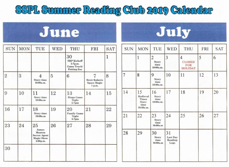 Sulphur Springs Public Library Summer Reading Program 2019 Calendar