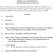 Hopkins County Hospital District Board Calls Special Noon Meeting On Aug. 9