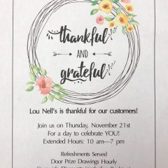 ‘Thankful and Grateful’ Shopping Event at Lou Nell Fashions on Thurs Nov. 21