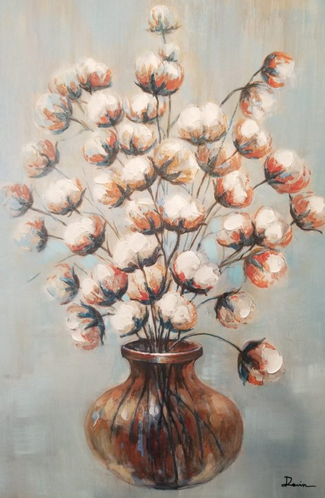 2'x3' Painting of a Cotton Stem Arrangement in a beautiful Vase