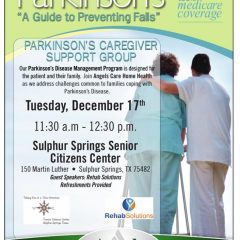 Parkinson's Support Group Meets at 11:30 am Tuesday December 17 at Sulphur Springs Seniors Center