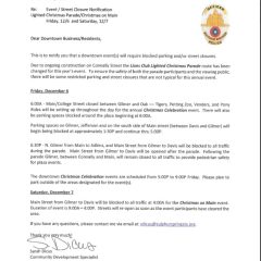 City Announces Street Closings for Holiday Weekend