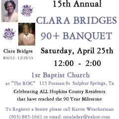 15th Annual Celebration For Hopkins County Residents Age 90 And Older To Be Held April 25, 2020