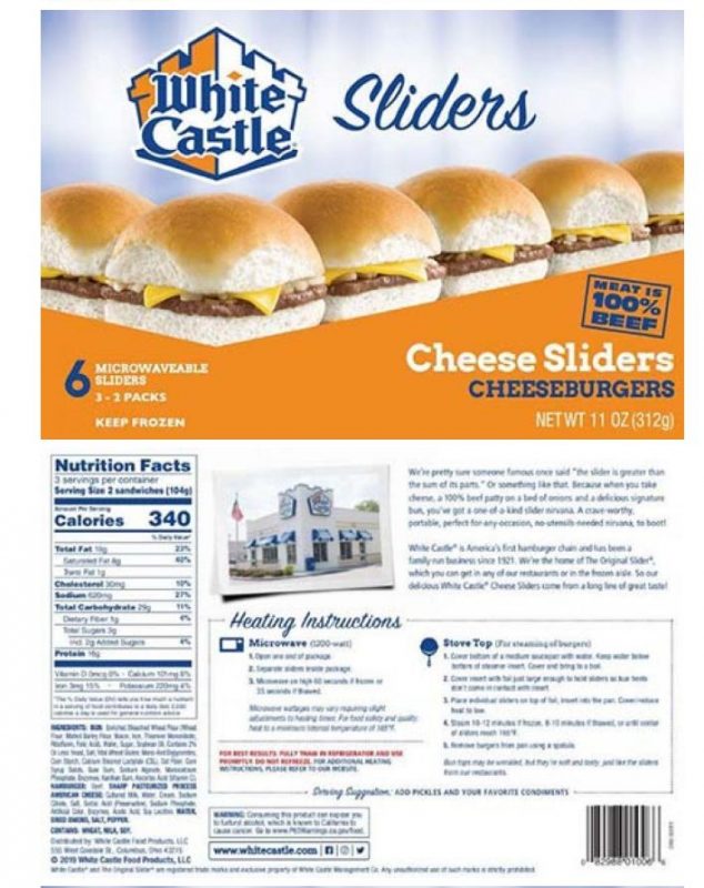 white castle nutrition slider
