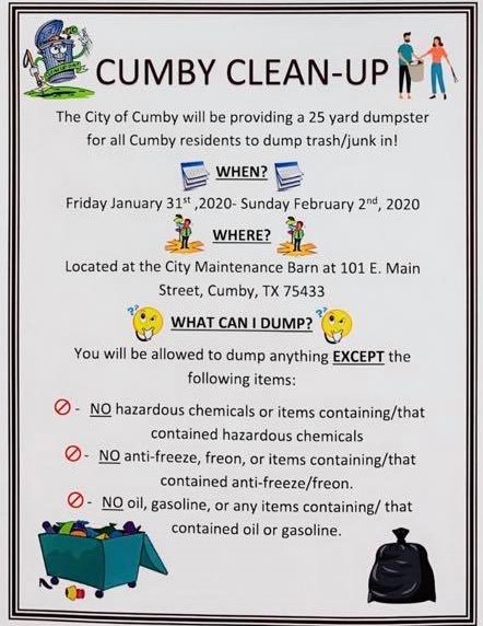 City Of Cumby Hosting Clean-Up