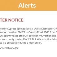 Cypress Springs Special Utility District Water System Issues Boil Water Notice For Hagansport, Mt. Vernon Area