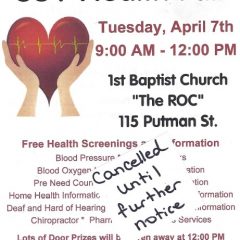 Cancelled: 55 Plus Health Fair, Hot Dog Lunch April 7