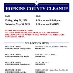 Hopkins County Cleanup Days Are May 29 & 30
