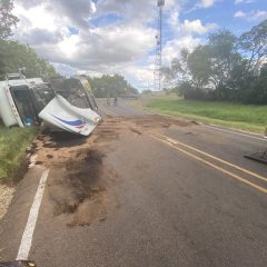 Tanker Truck Overturns on FM 275 In Cumby