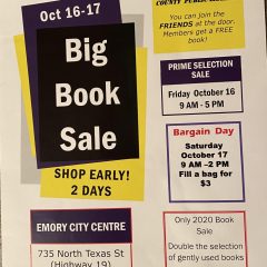 Rains County Book Sale by Friends of the Library is Friday, Saturday Oct, 16, 17
