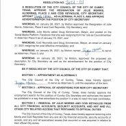 Public Notice: City Of Cumby Resolution No. 2021-01