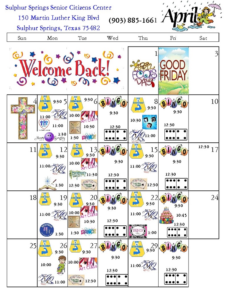 Senior Citizens Center April 2021 Calendar