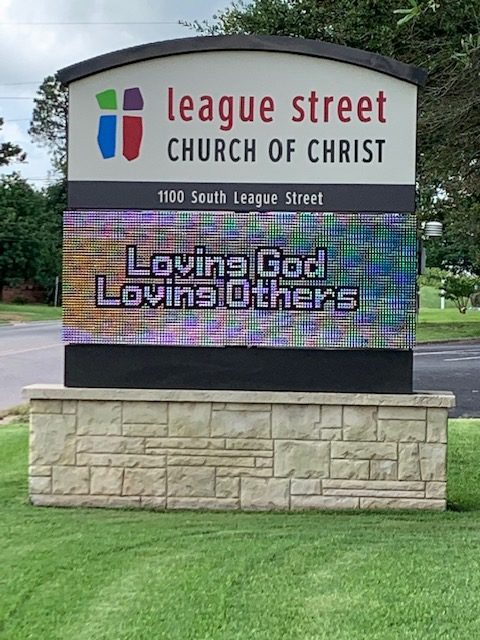 League St Church of Christ sign