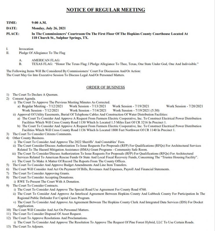 Commissioners Court Agenda Commissioners Court Agenda