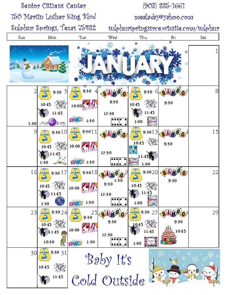 2022 January Calendar Senor Citizens Center