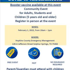 Free COVID-19 Vaccinations Offered Feb. 1 By Hopkins County Emergency Management