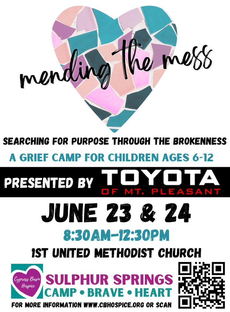 Grief Camp for Children at 1st United Methodist Church in Sulphur Springs June 23 and 24