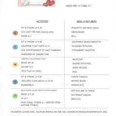 Meal-A-Day Menu And Senior Citizen Center Calendar Feb. 13-17, 2023