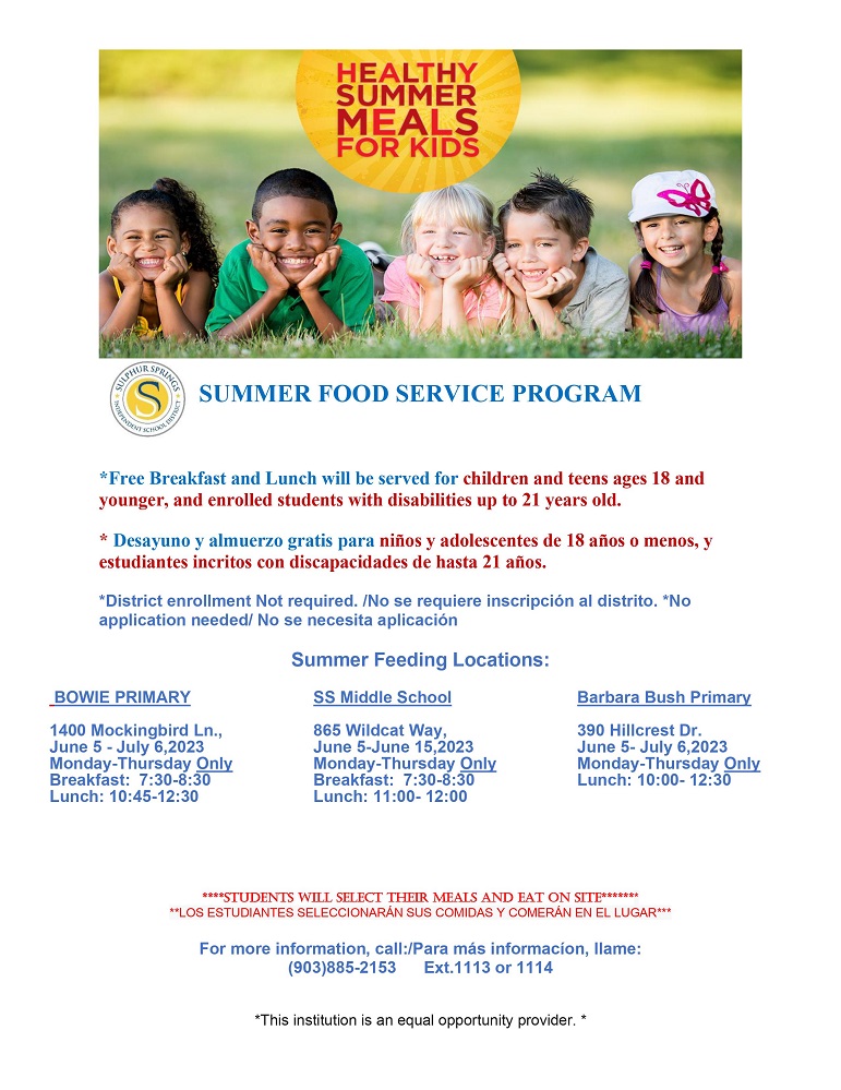 Sulphur Springs Summer 2023 food service program