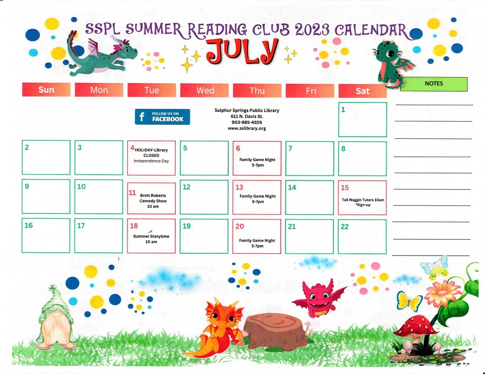 SS Public Library July 2023 Calendar