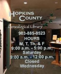 Hopkins County Genealogical Society Library to be Open October 12th